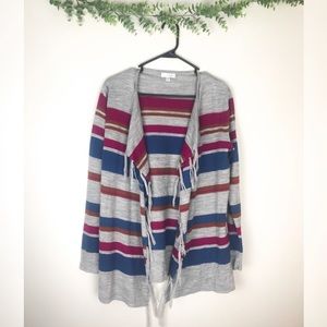 Striped Gray Duster Cardigan With Tassels